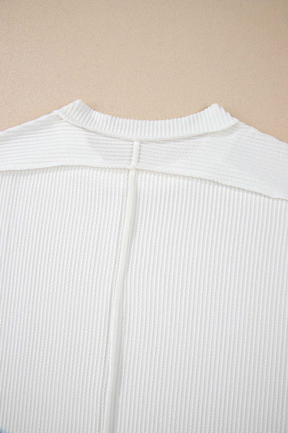 White Crinkle Rib Textured Knit Round Neck T-Shirt