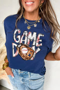 Blue Game Day Touch Down graphic t-shirt for football fans