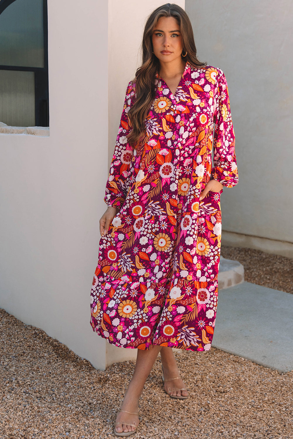 Alina Collared Tiered Long Dress