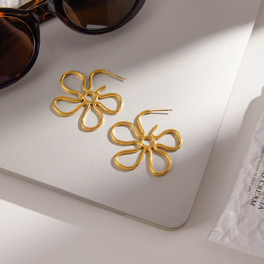18K Gold-Plated Flower-Shaped Titanium Steel Earrings