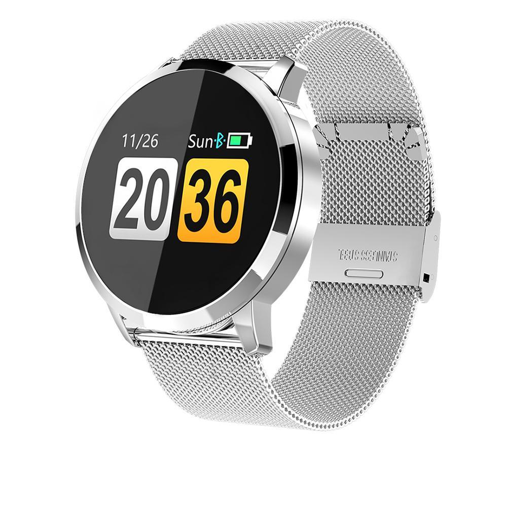 Fitness tracker smartwatch with vibrant LED color screen showing activity data
