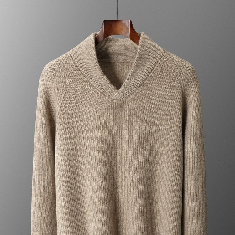 Men's V-Neck Knitted Pullover Sweater - Relaxed Fit Long Sleeve