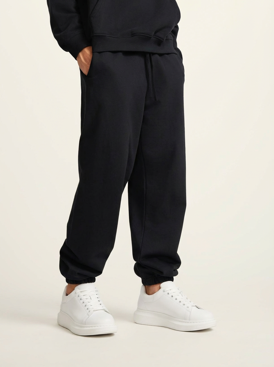 Heavyweight 440 GSM Cotton Joggers in Black - Relaxed Fit
