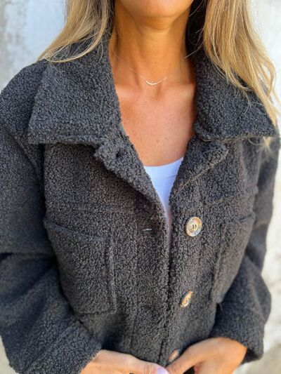 Women's Fuzzy Button-Up Jacket with Drop Shoulder