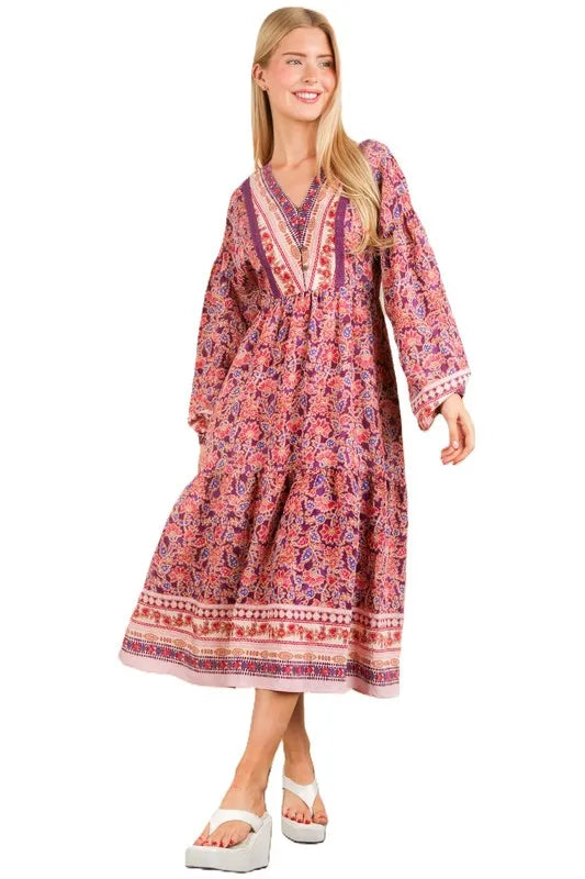 Floral Boho V-Neck Balloon Sleeve Summer Mini Dress