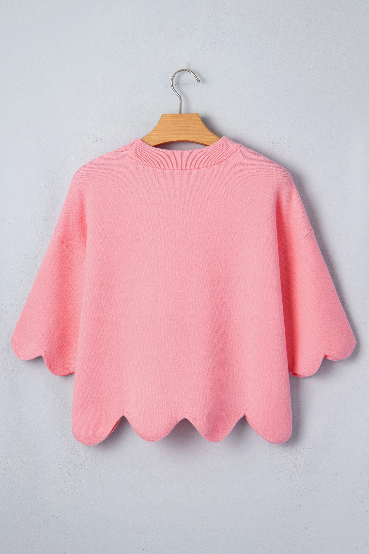 Lightweight Solid Scalloped Hem Knit Sweater Top - Image 4