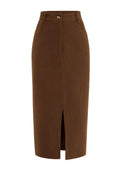 PRETTYGARDEN Womens Fall Midi Pencil Skirts Dressy Casual Work Office High Waisted Trendy Winter Corduroy Skirt with Slit (Brown12)