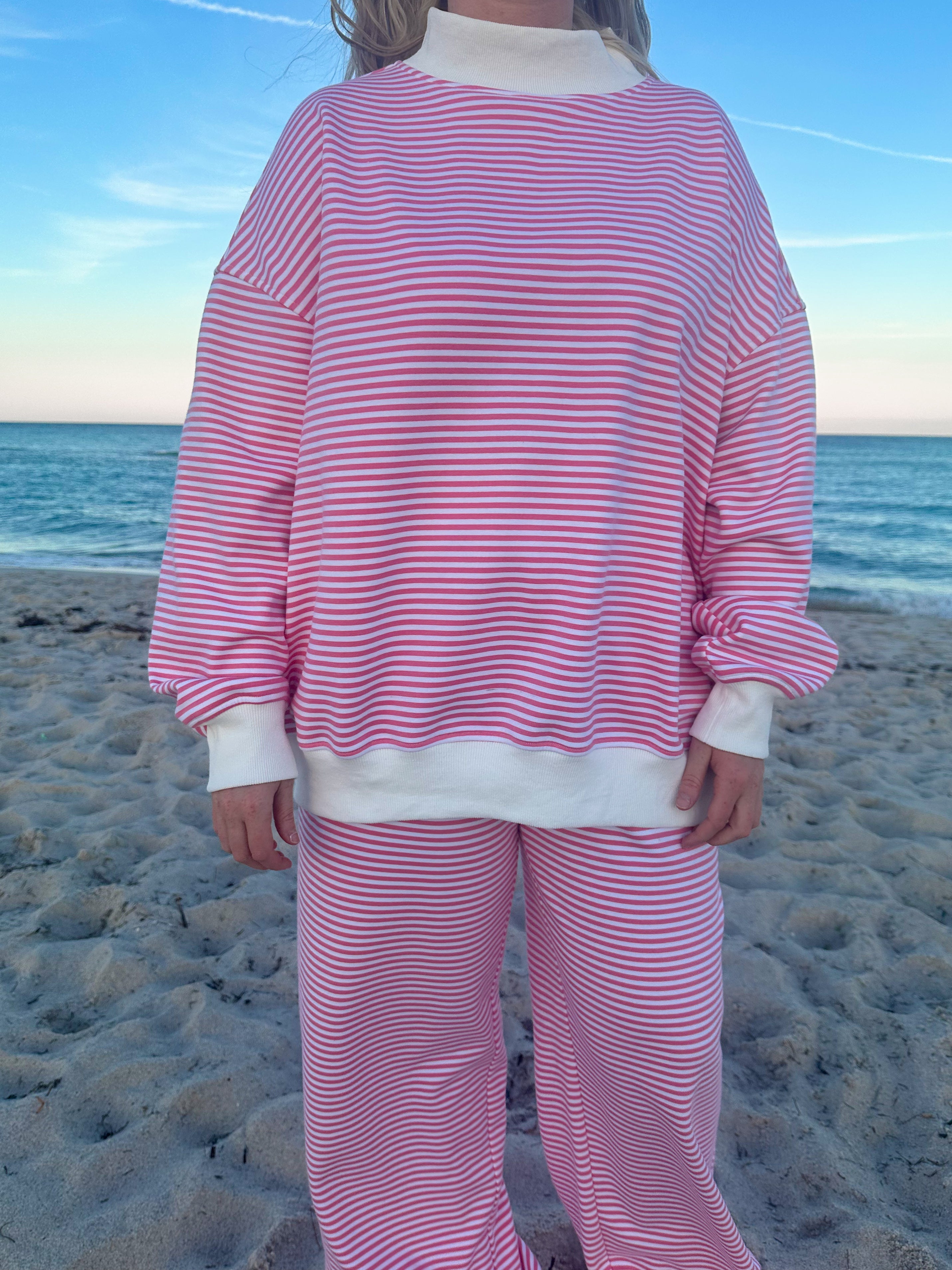 Dark Pink and White Striped Unisex Sweatpants Loungewear