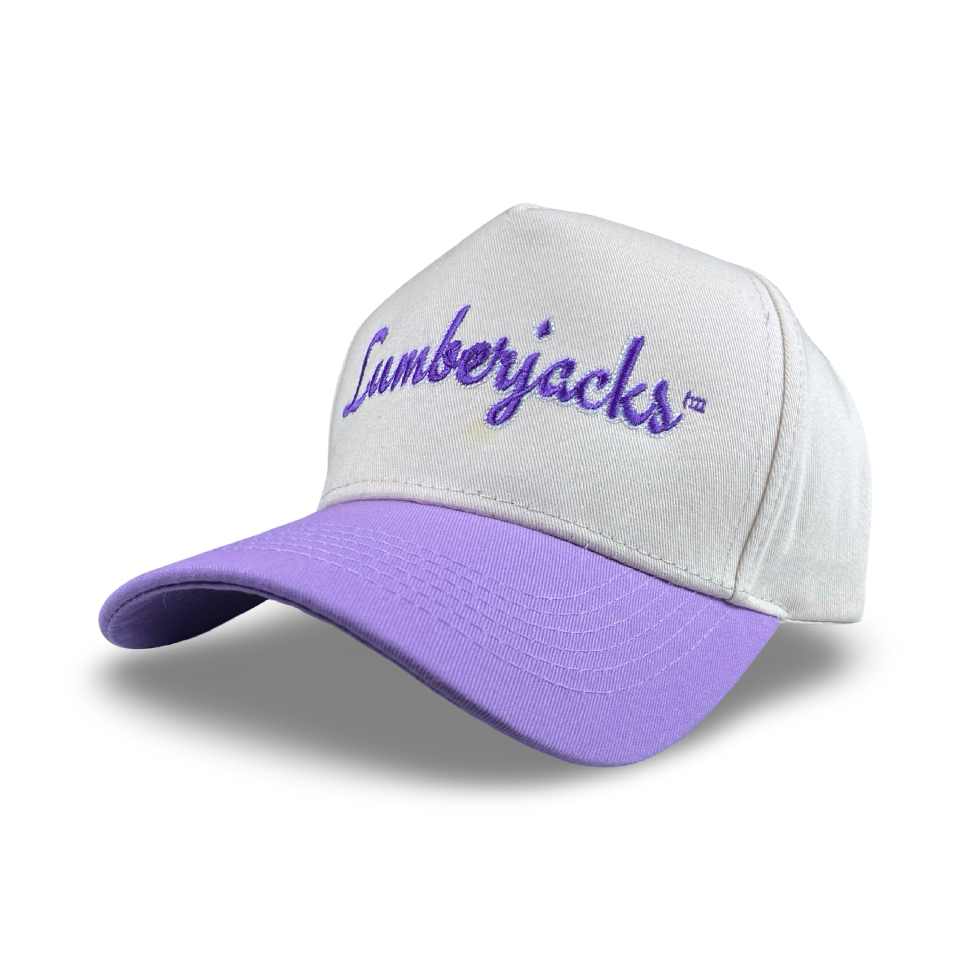 Lumberjacks Trucker Hat - Purple and White Script Embroidered Cap