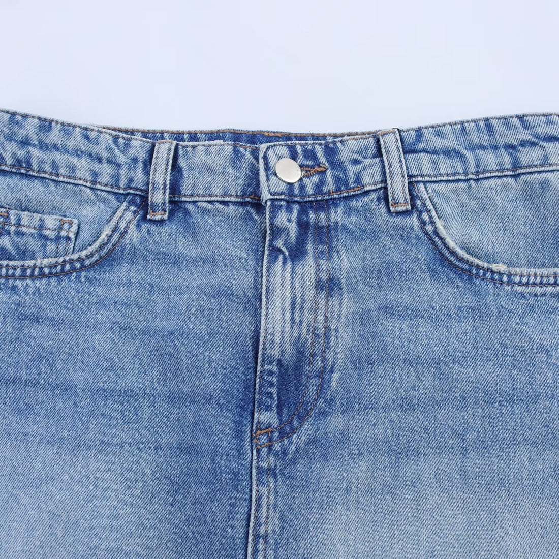 Women's Light Blue Faded Denim Look Fitted Mini Skirt - Image 3