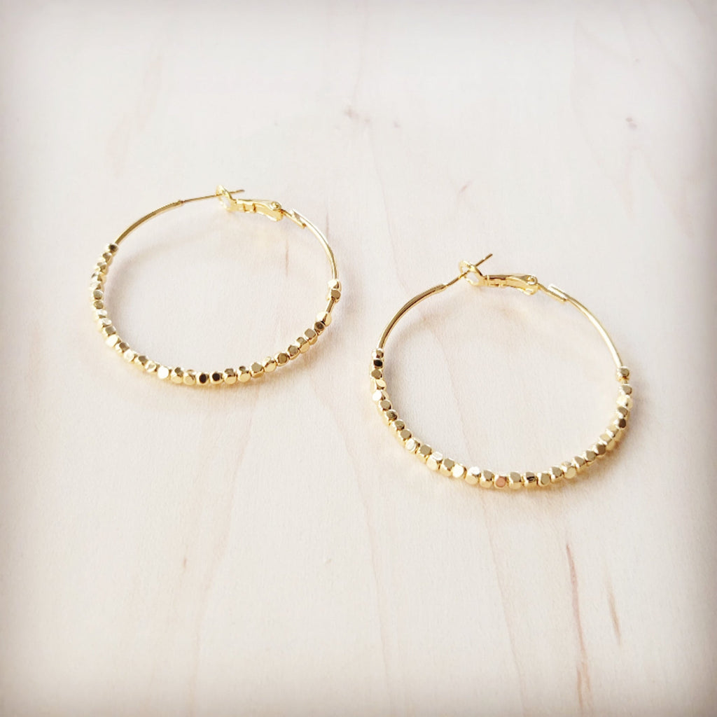 Gold Beaded Texture Hoop Earrings Modern Dainty Jewelry
