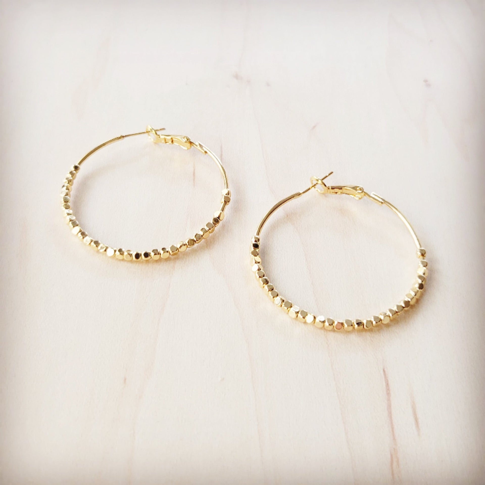 Gold Beaded Texture Hoop Earrings Modern Dainty Jewelry