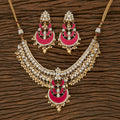 Elegant Golden White Rani necklace set with Kundan pearls and onyx stones