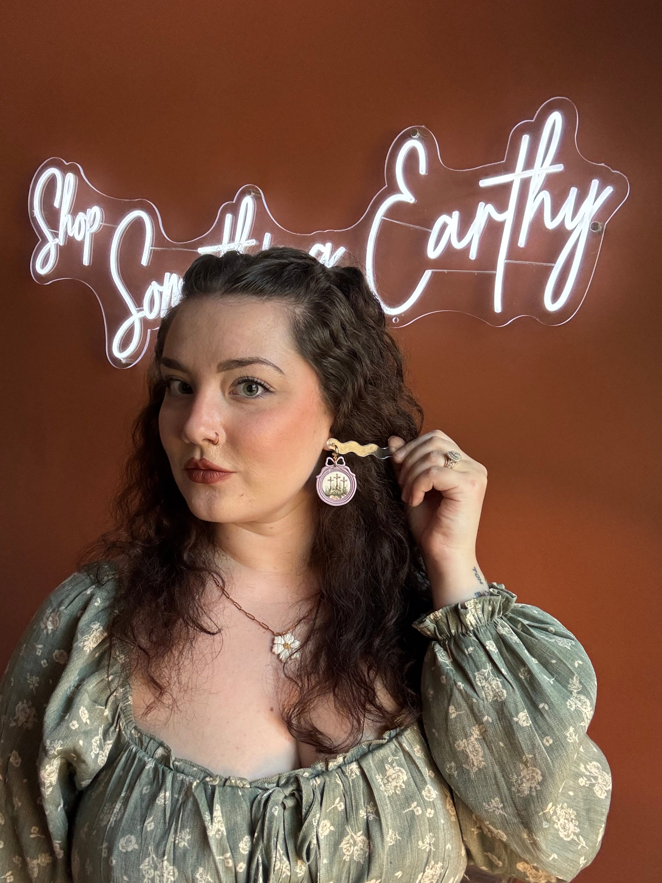 Purple Framed Crosses Handmade Polymer Clay Earrings