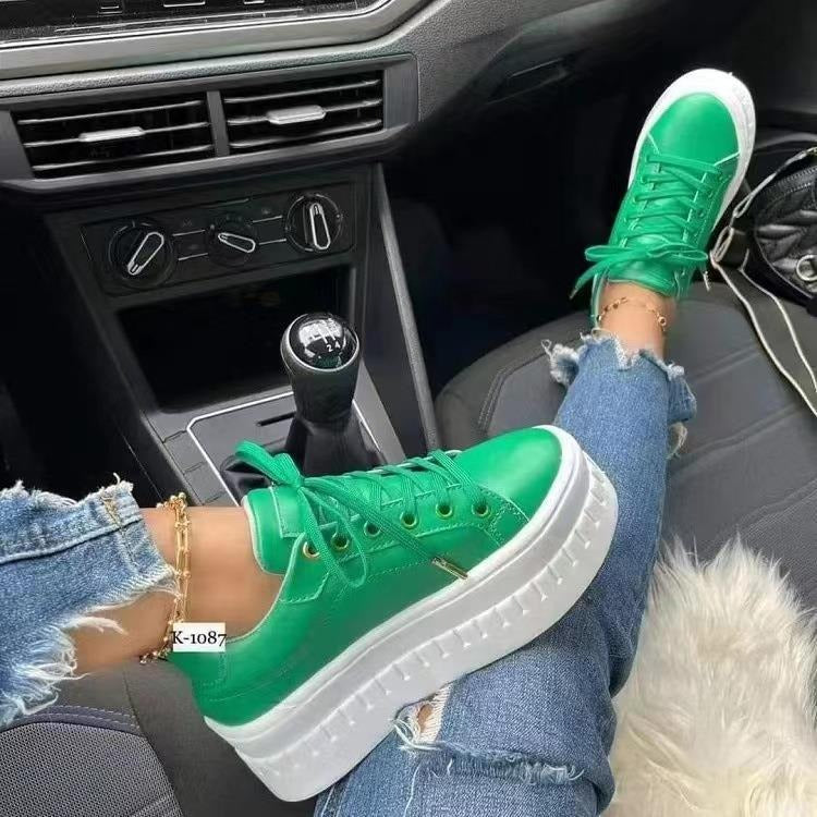 Women's Platform Lace-Up Casual Sneakers with Thick Sole - Image 6