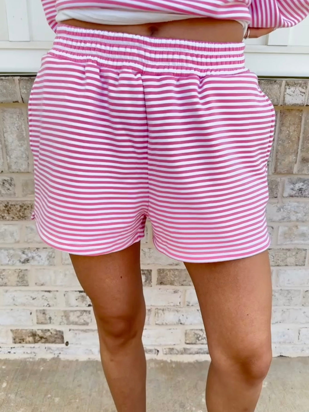 Dark Pink and White Striped Unisex Shorts - Relaxed Fit Lounge Wear