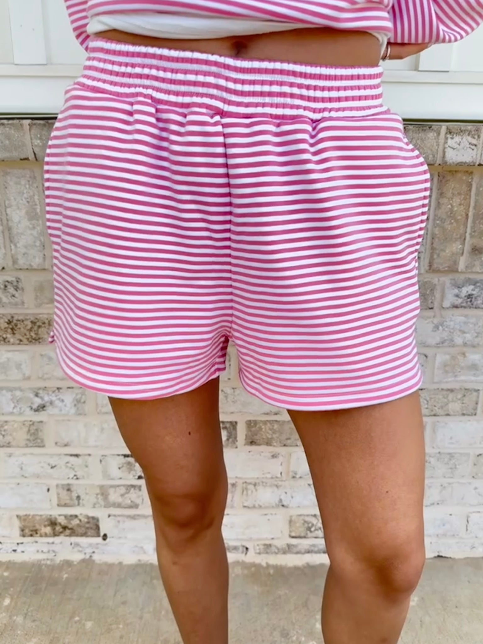 Dark Pink and White Striped Unisex Shorts - Relaxed Fit Lounge Wear