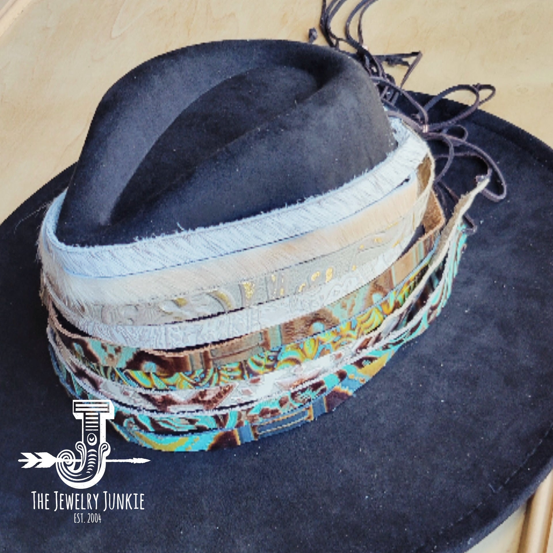 **Gold Aztec Embossed Leather Hat Band Only w/white Turq Slab 952a