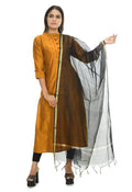 Black Chanderi dupatta with Banarsi piping detail for formal and festive wear