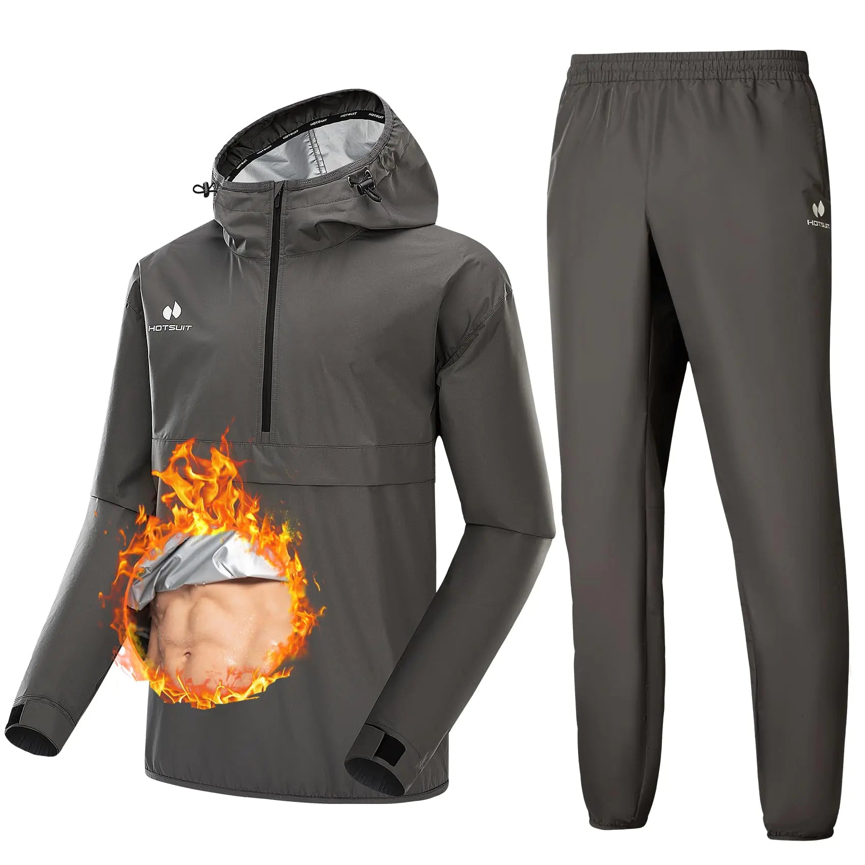 HOTSUIT Sauna Suit for Men Weight Loss Lightweight Boxing Sweat Suit Gym Workout Durable Sauna Jacket Pant Gray S