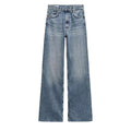 Women's loose wide-leg high-waisted denim jeans in light blue and dark blue washes
