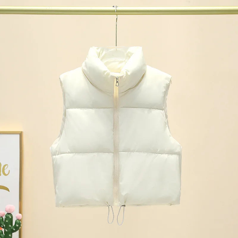 Warm Harajuku Cropped Puffer Vest for Women - Multiple Colors - Image 2