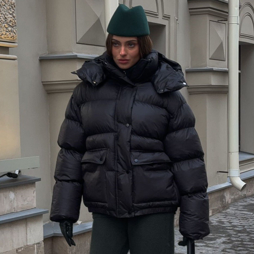 Warm Hooded Puffer Jacket for Women with Square Pockets - Image 3
