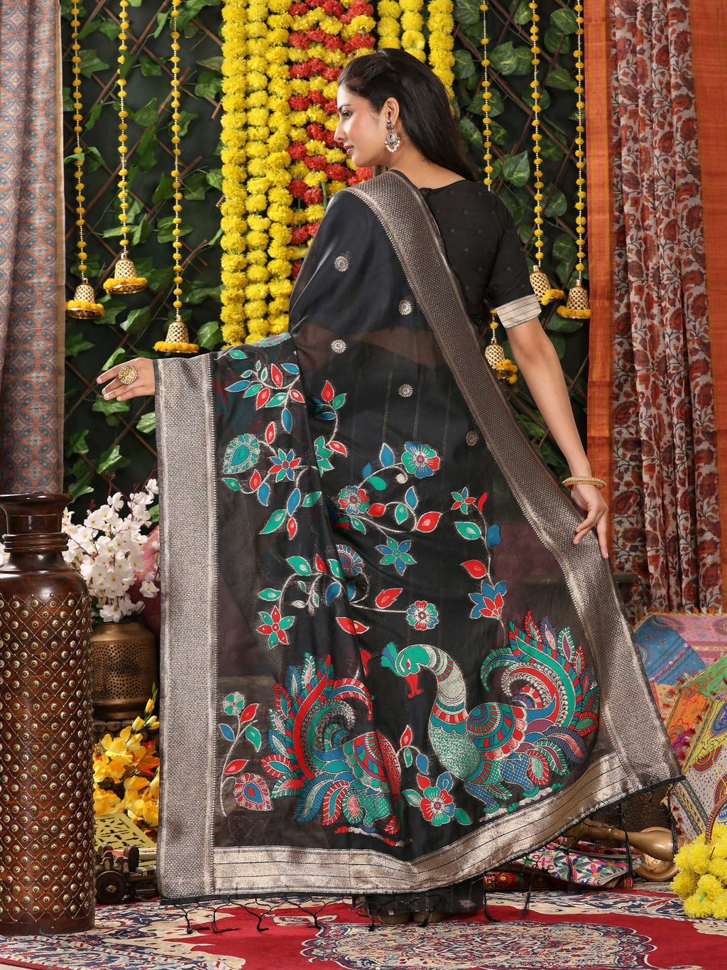 Sophisticated Black Linen Cotton Saree with Matching Blouse