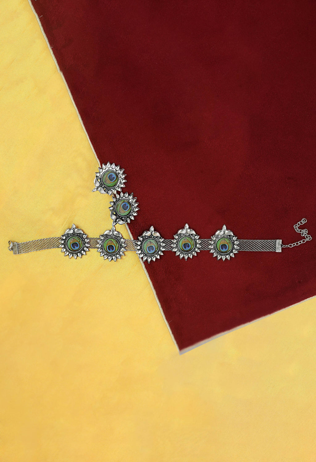 Oxidised Silver-Plated Peacock Wings Statement Choker