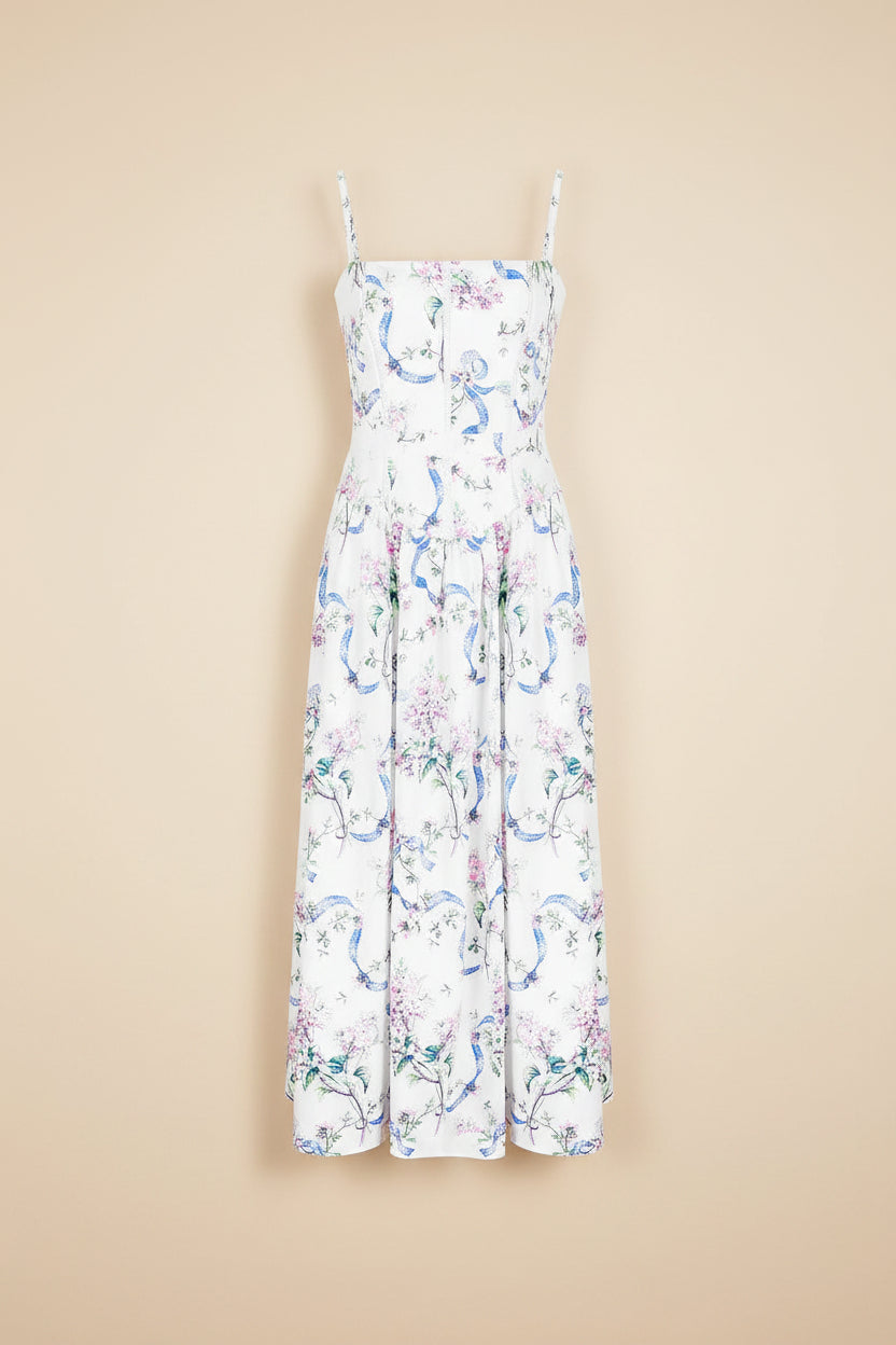 Floral Printed Strapless Backless Maxi Dress in White, Purple, Blue