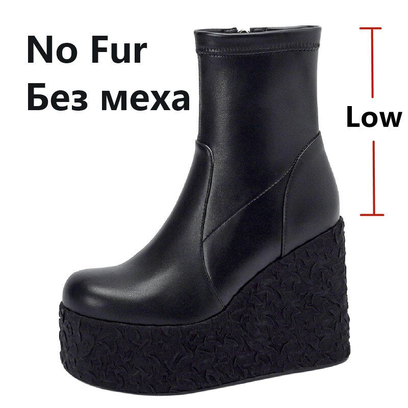 Women's Black Punk Platform Wedge Ankle Boots - Image 7