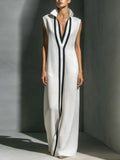 Women's V-Neck Color-Block Sleeveless A-Line Maxi Dress - Image 6