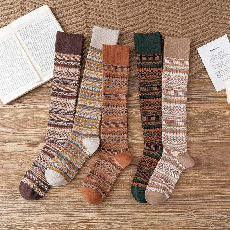 Women's Harajuku Ethnic Striped Cotton Knit Knee Socks - Image 4