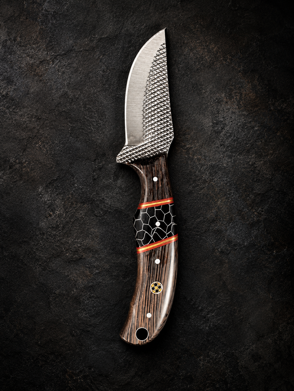 Titan "Honeycomb Timber" Skinner | High Carbon RASP Steel Blade, Honeycomb Wood Inlay TIK-005