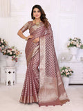 Dusty Rose Organza Silk Saree with traditional weaving patterns