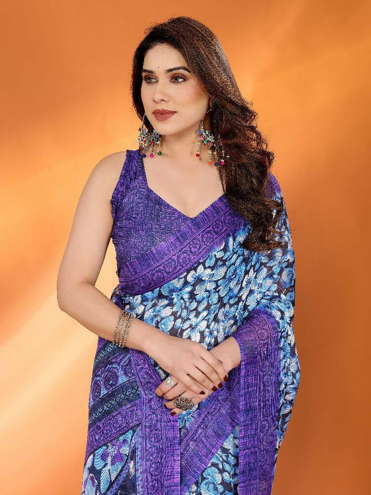 Jamun Kota Doria Printed Saree with Matching Blouse