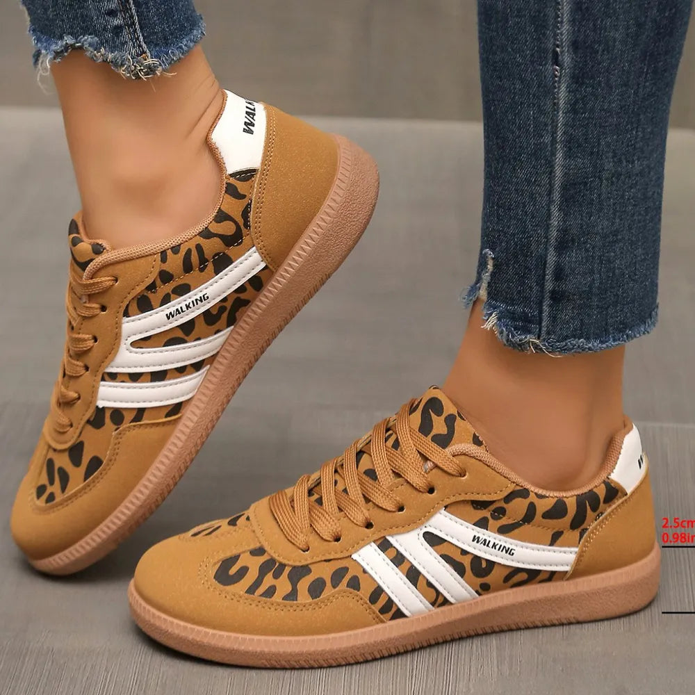 Leopard print lace-up sneakers with a 2.5cm comfortable rubber sole