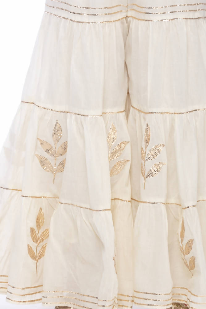 Off White Cotton Sharara Pants with Traditional Gotta Work Detailing