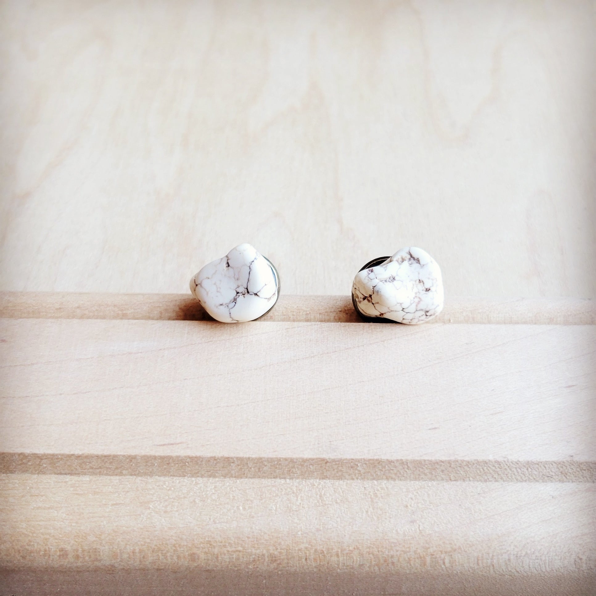 White Turquoise Stud Earrings - Boho Handcrafted