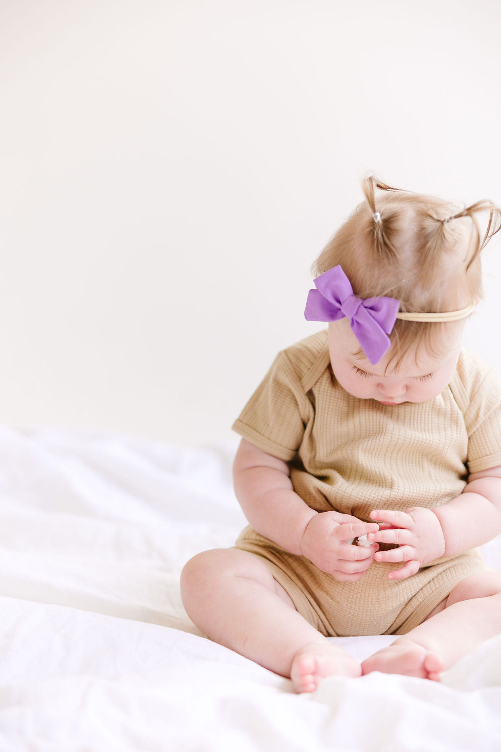 White Mini Pinwheel Bow Soft Cotton Headband for Baby Girls - Image 7