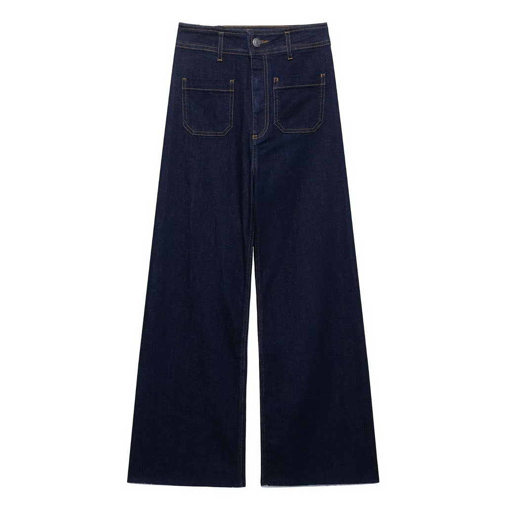 Women's High Waist Wide Leg Jeans - Black, Deep Blue, Grey Black - Image 5