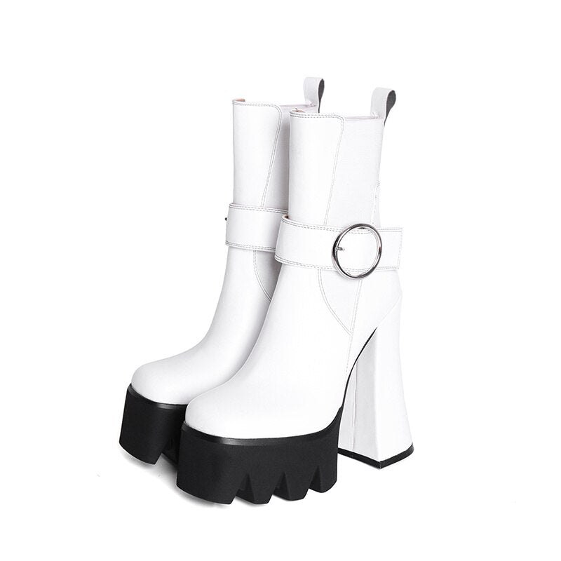 Women's Neon Green Platform Ankle Boots with Chunky Heels - Image 33