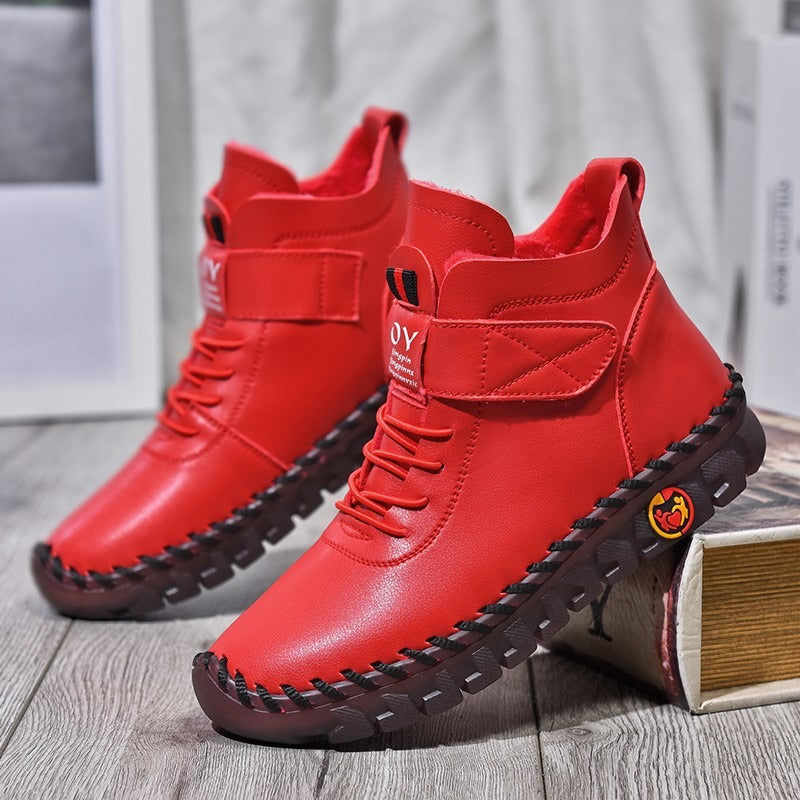 Women's Casual Lace-Up Ankle Boots - Stylish Brown & Red Design - Image 9