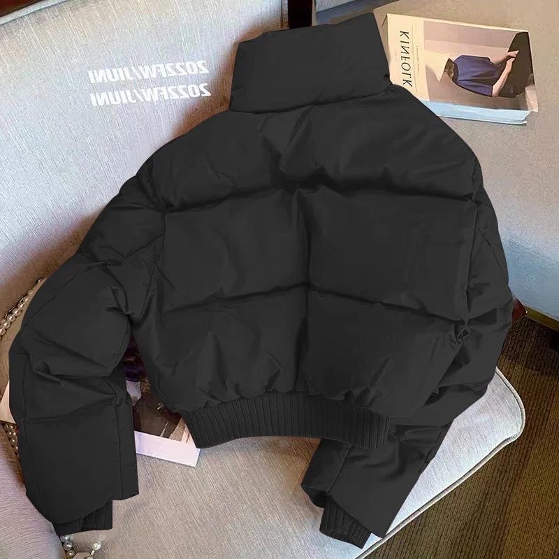 Women's Harajuku Black Stand Collar Thick Cotton Puffer Jacket - Image 4