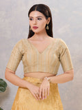 Women's gold cotton blend stitched blouse, solid pattern for saree styling