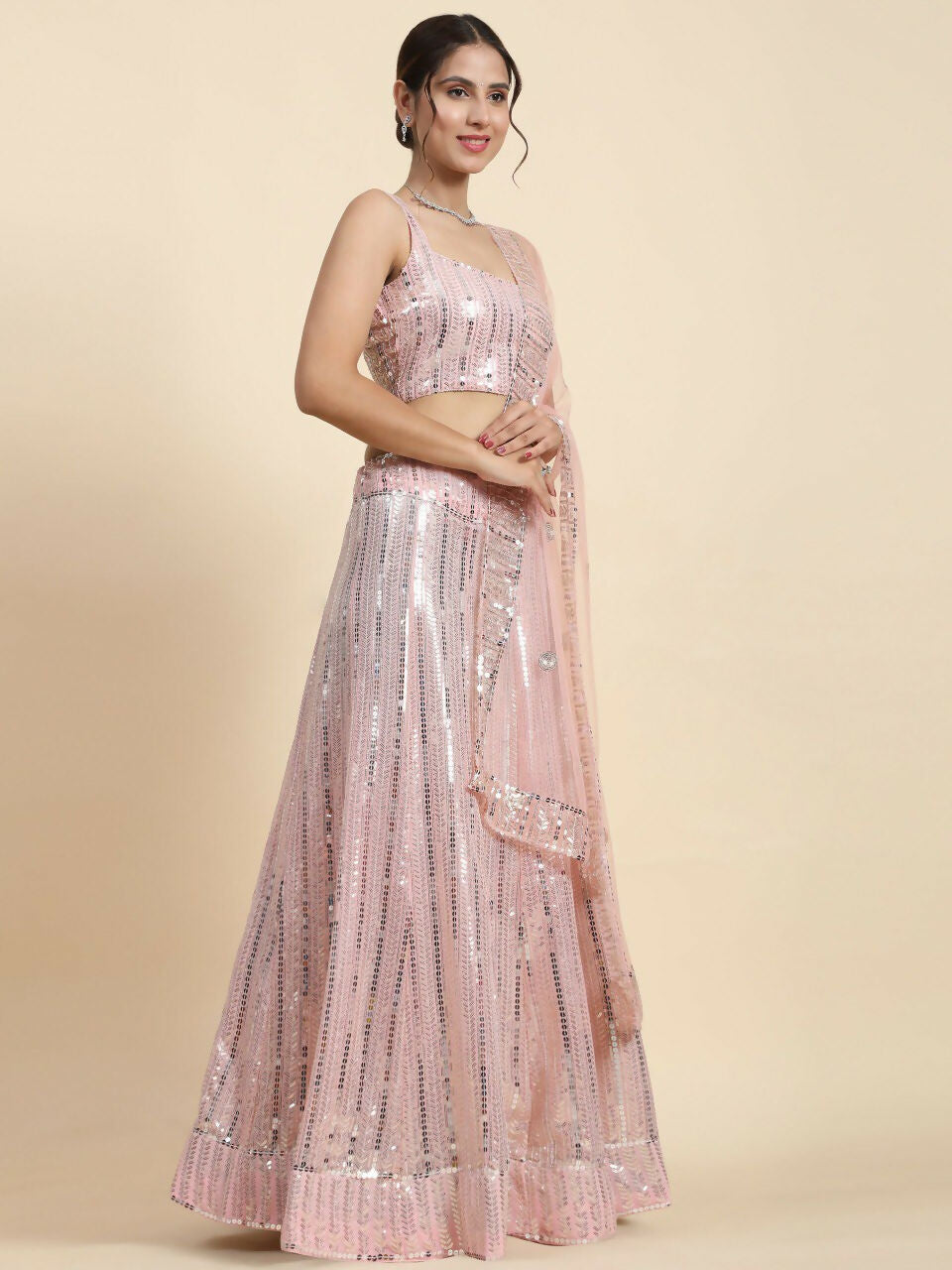 Premium Pink Faux Georgette Lehenga with 3MM and 7MM Sequin Work