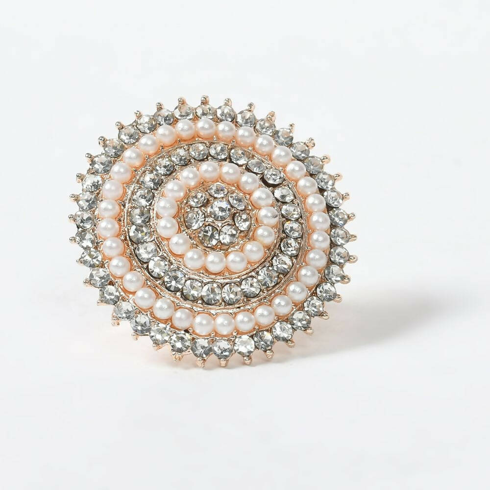 Joharkamal Gold-Polished Stone Studded Adjustable Ring - Design 05