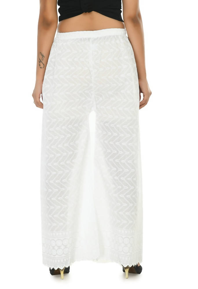 Women's White Cotton Chikankari Palazzo Pants