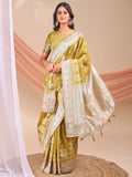Varnika Mustard Linen Cotton saree with matching blouse fabric drape
