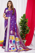 Purple Paithani silk saree with metallic Zari weaving and matching blouse